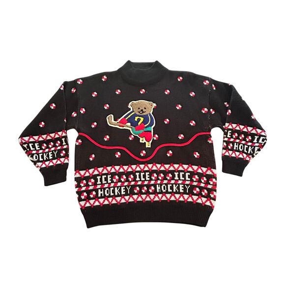 ⭐️‎ Vintage CSL Cherry Stix Ltd Ice Hockey Bear Black Red Sweater Women's Large - Picture 1 of 8